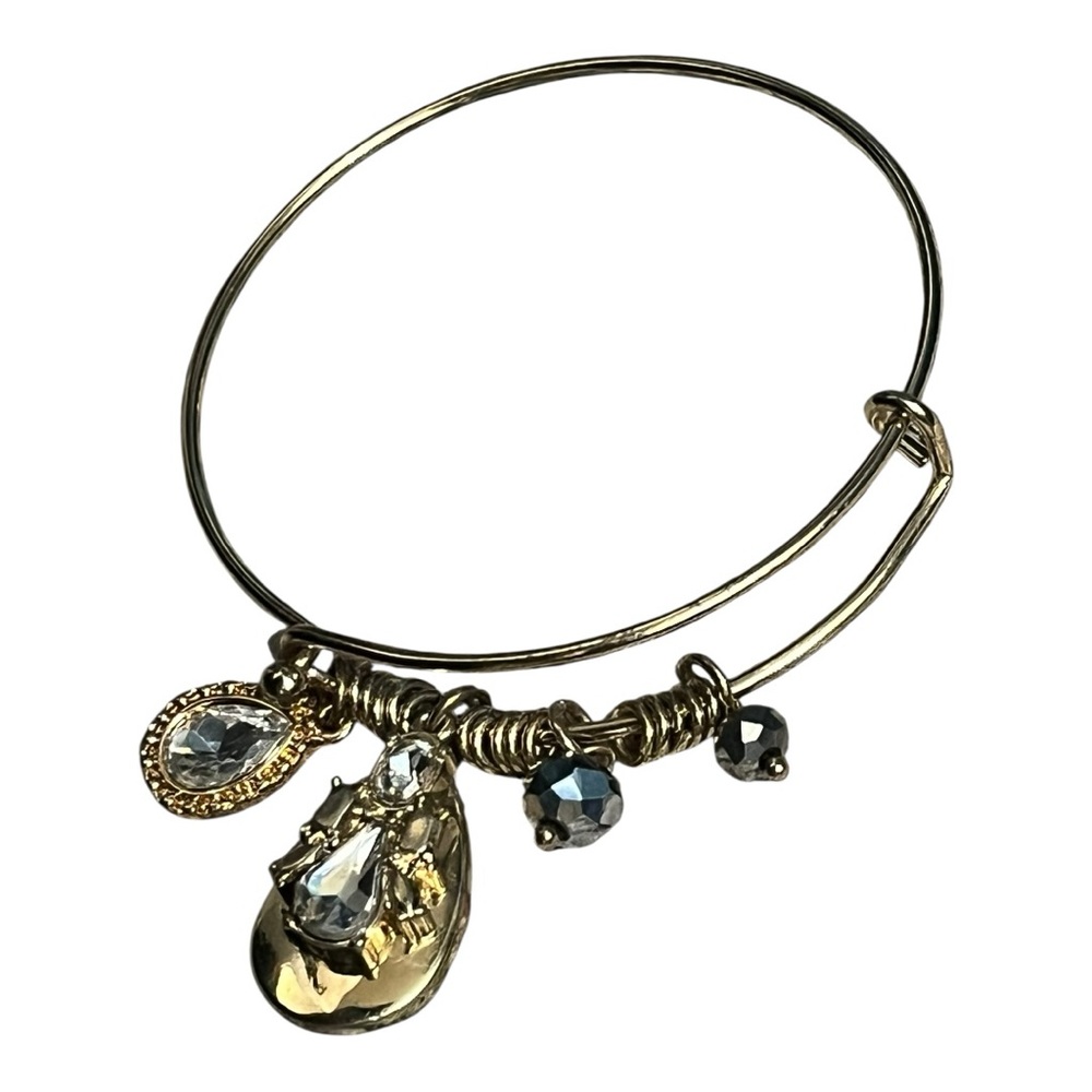Rhinestone Angel teardrop Gold tone Charm Bracelet faceted Aroura borealis beads